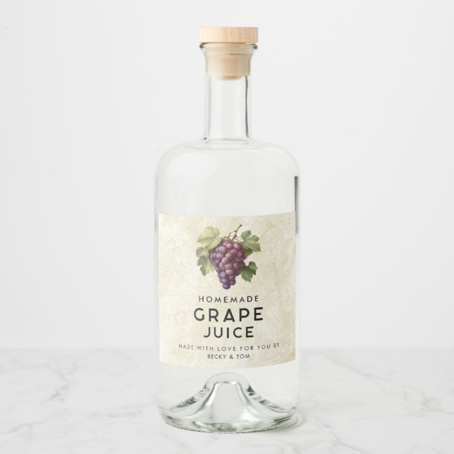 Vintage red grape juice homemade recipe liquor bottle label (Front)