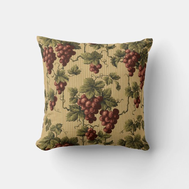Vintage Red Grapes on Grapevine Pattern Cushion (Front)