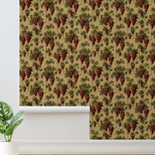Vintage Red Grapes on Grapevine Pattern Wallpaper