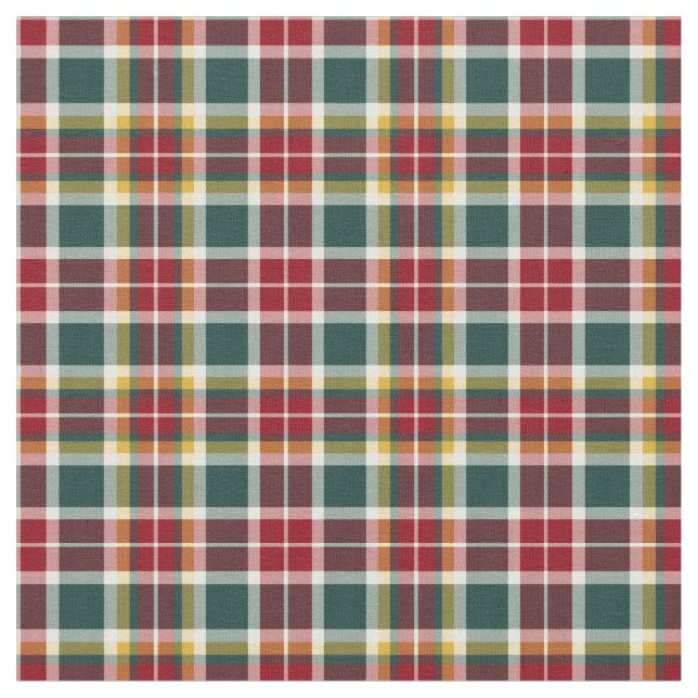 Vintage Red, Green, and Yellow Scottish Plaid Fabric (Close Up)