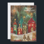 Vintage Red Green Christmas Village Holiday Card<br><div class="desc">Vintage Christmas greeting card with the painting of a village with red and green houses and gold accents. Text says, "Merry Christmas" but is customisable for your own greeting. Personalised on the back with your message and name. Contact me for assistance with your customisation or to request additional matching or...</div>