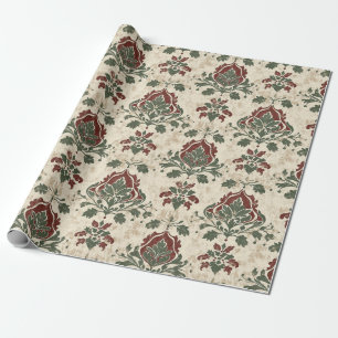 Vintage Red Green Damask Pattern (4) Wrapping Paper