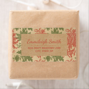 Vintage Red Green Floral Leaves Kraft Christmas