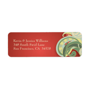 Vintage red green floral swirls address labels