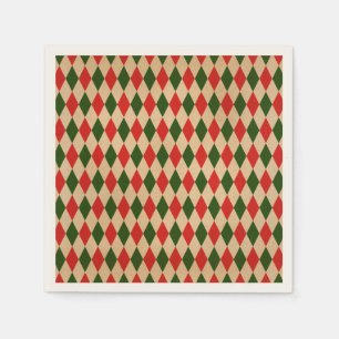 Vintage Red & Green Harlequin Pattern  Napkin