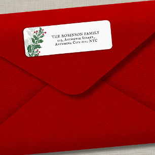 Vintage Red Green Holly Christmas Return Address Label