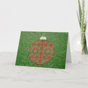 Vintage Red Green Ornament Christmas Card