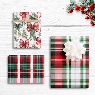 Vintage Red Green Plaid Farmhouse Lux Christmas Wrapping Paper Sheet