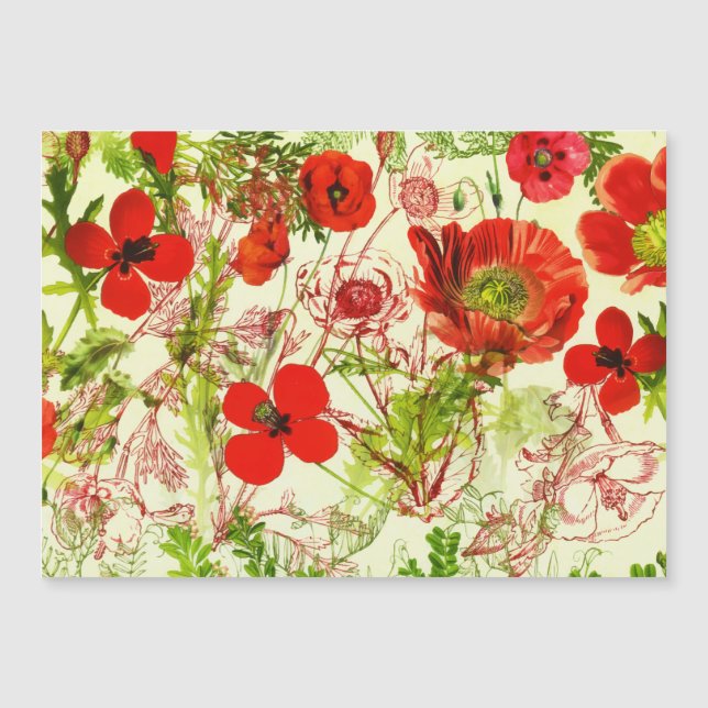 Vintage Red Green Poppies Summer Wildflowers (Front)