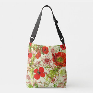 Vintage Red Green Poppies Summer Wildflowers Crossbody Bag