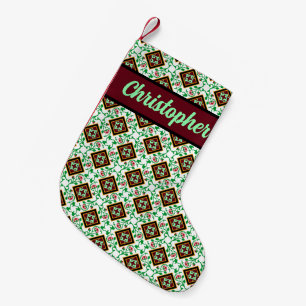 Vintage Red Green White Barcelona Floral Small Christmas Stocking