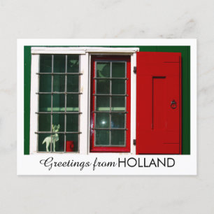 Vintage Red Green White Dutch Window Photo Holiday Postcard