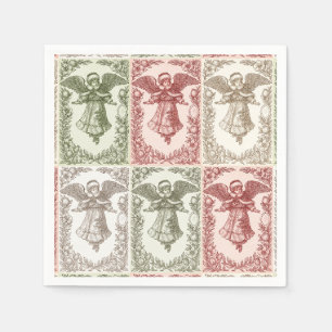 Vintage red green white floral Victorian angel Napkin