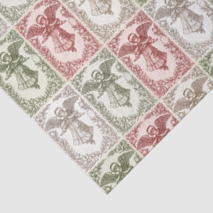 Vintage red green white floral Victorian angel Tissue Paper