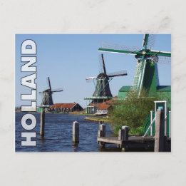 Vintage Red Green Zaanse Schans Dutch Windmills Postcard