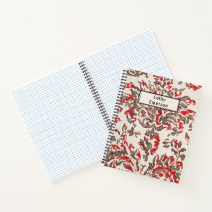 Vintage Red Grey Filigree Spiral Graph Paper Notebook