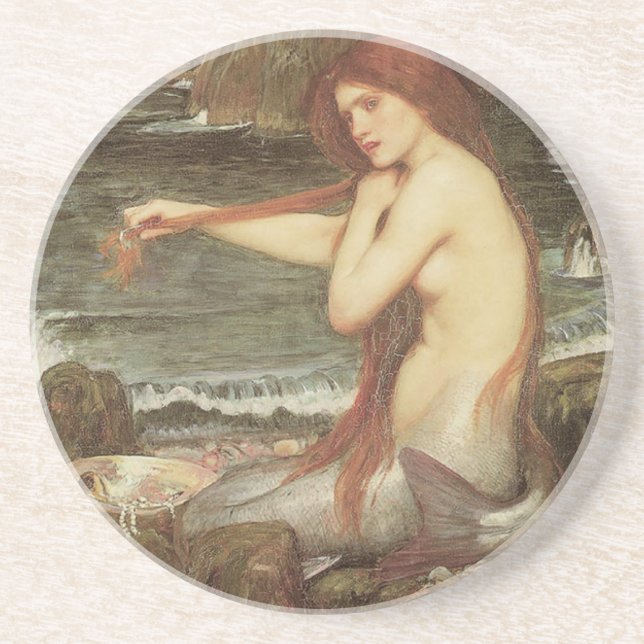 VINTAGE RED HAIRED MERMAID PORTRAIT COASTER (Front)