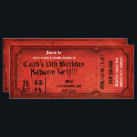 Vintage Red Halloween Birthday Party Ticket Invitation<br><div class="desc">Customise the front and the back.</div>