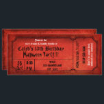Vintage Red Halloween Birthday Party Ticket Invitation<br><div class="desc">Customise the front and the back.</div>