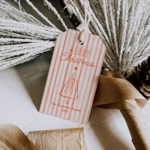 Vintage Red Hand Drawn Christmas Abstract Tree  Gift Tags