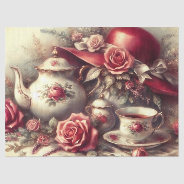 Vintage Red Hat Tea Party  Tissue Paper (Front)