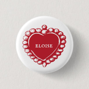 Vintage Red Heart Custom Name or Text  3 Cm Round Badge