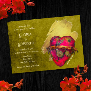 Vintage Red Heart Mexican Wedding Invitation