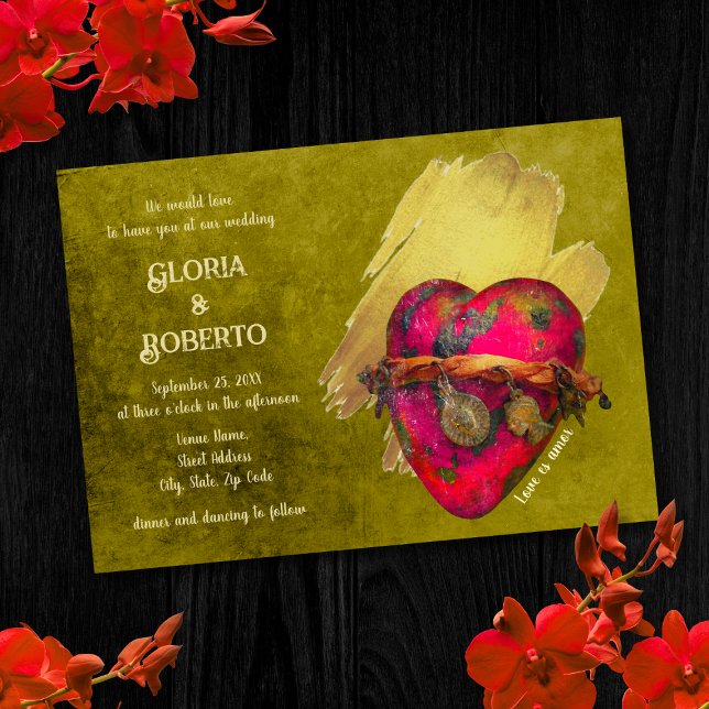 Vintage Red Heart Mexican Wedding Invitation (Creator Uploaded)