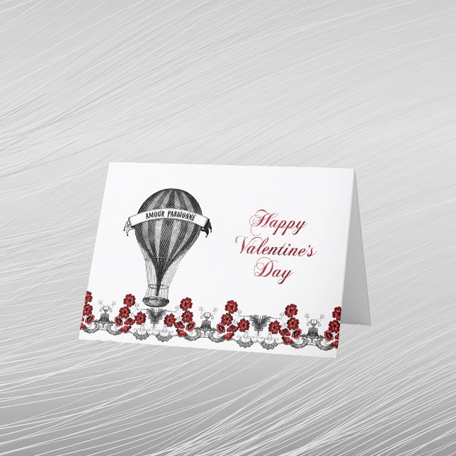 Vintage Red Hot Air Balloon Valentine Holiday Card (Creator Uploaded)