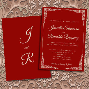 Vintage Red Ivory Baroque Antique Romantic Wedding Invitation