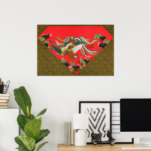 Vintage Red Japanese Phoenix Bird Art G.A. Audsley Poster