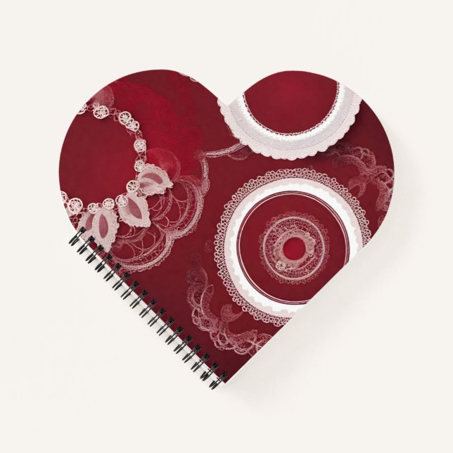 Vintage red lace heart  AI art Spiral Notebook (Front)