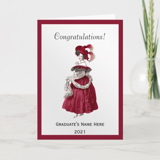 Vintage Red Lady Congratulations Graduation Card (Front)