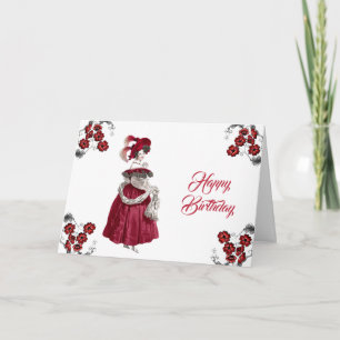 Vintage Red Lady Floral Elegant Birthday Card