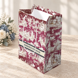 Vintage Red Lake Toile de Jouy Monogram Medium Gift Bag