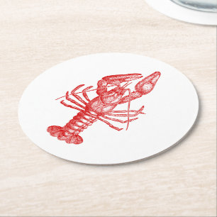 Vintage Red Lobster #1 Drawing Round Paper Coaster