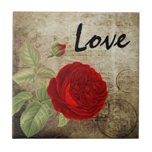 Vintage Red Love Rose Ceramic Tile