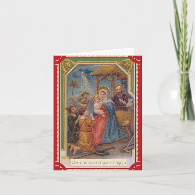 Vintage Red Madonna And Child Religious Christmas Holiday Card (Front)