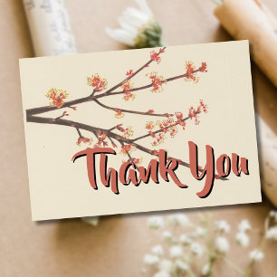 Vintage Red Maple Leaf Botanical Thank You Card
