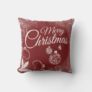 Vintage Red Merry Christmas Ornament Cushion