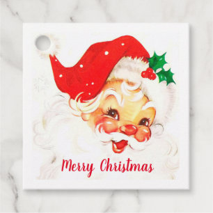 Vintage Red Merry Christmas Santa Claus Favour Tags