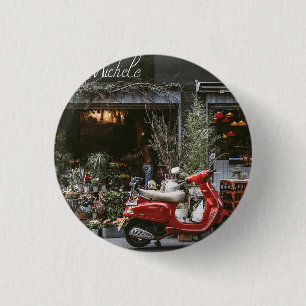 Vintage Red Motor Scooter  3 Cm Round Badge