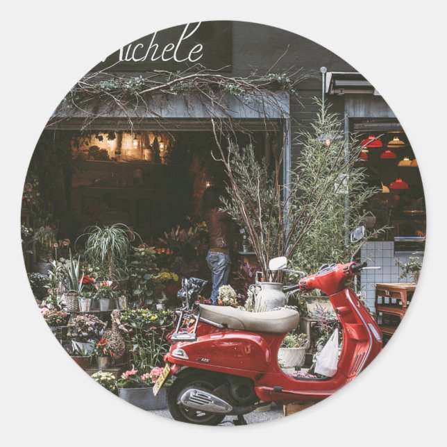 Vintage Red Motor Scooter         Classic Round Sticker (Front)