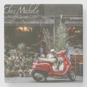 Vintage Red Motor Scooter    Stone Coaster