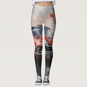 Vintage Red Muscle Car with silver stripe Leggings