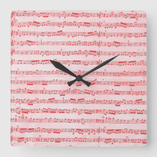 Vintage Red Musical Sheet Square Wall Clock