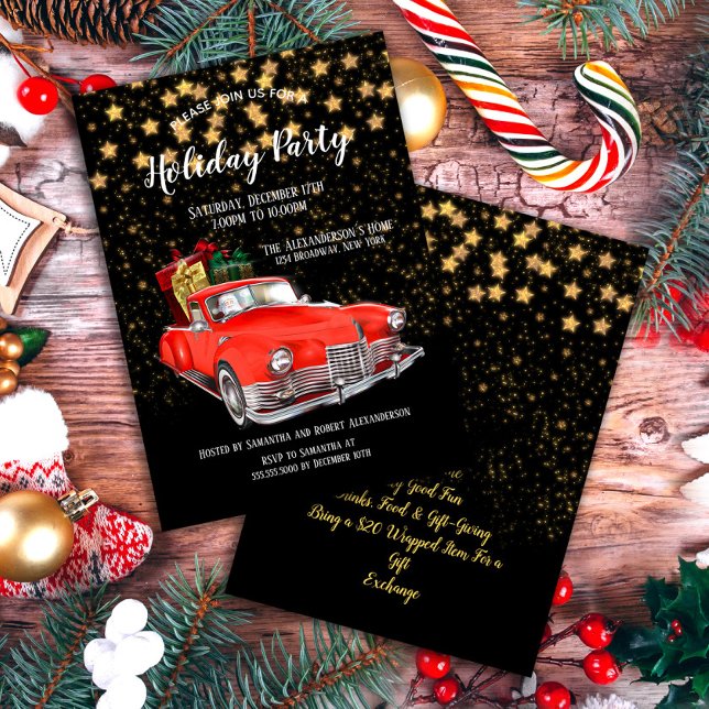 Vintage Red Old Car Christmas Invitation (Creator Uploaded)