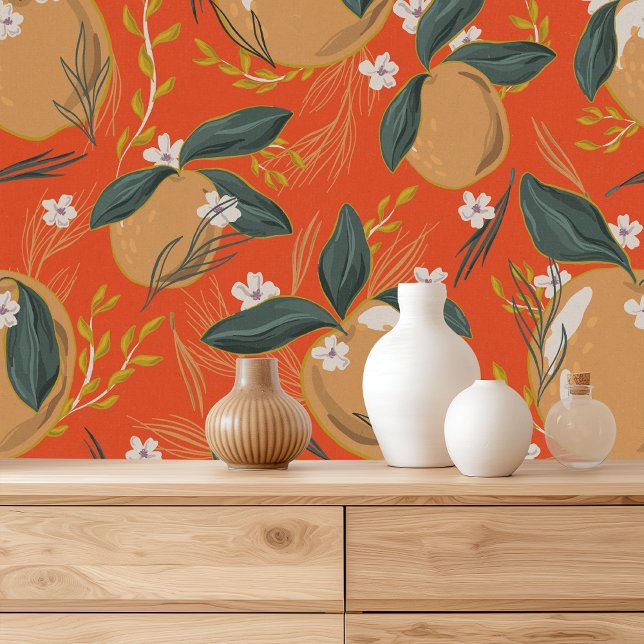 Vintage Red Orange And Leaves Pattern Wallpaper (Creator Uploaded)