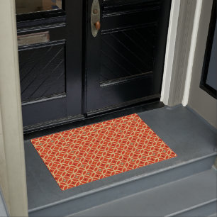 Vintage Red Orange Geometric Circle Pattern Doormat