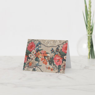 Vintage red orange white flower pattern card